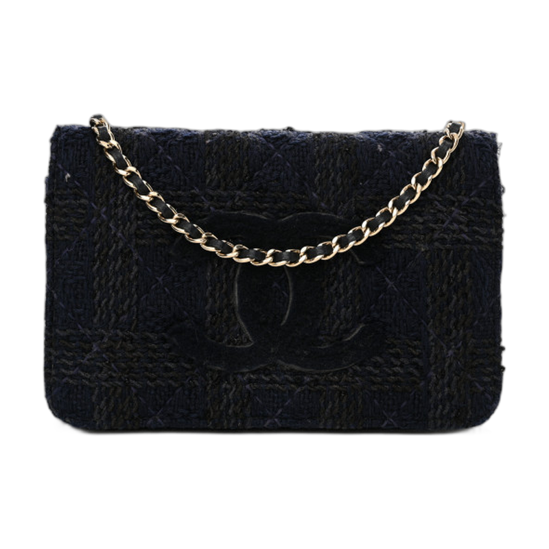 Chanel Wallet on Chain Shoulder Blue Tweed