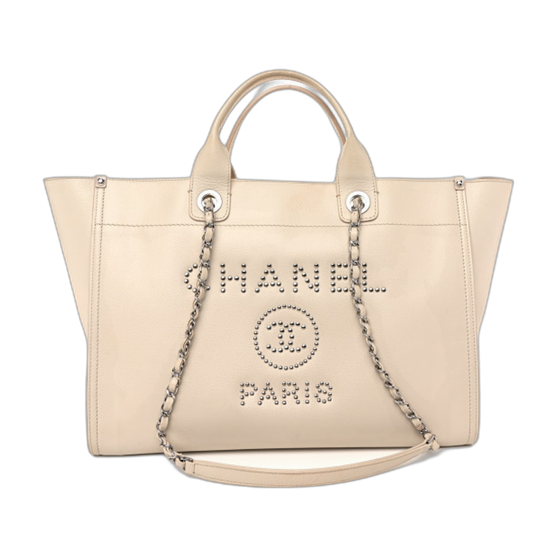 Chanel Deauville Tote White Leather Medium