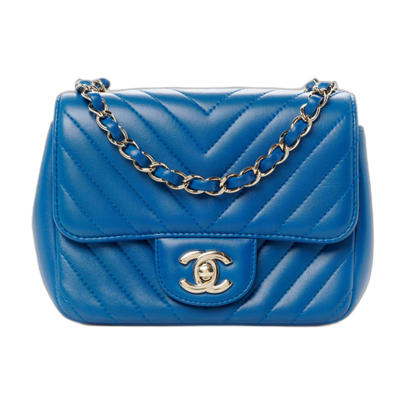 Chanel Classic Single Flap Shoulder Bag Blue mini square
