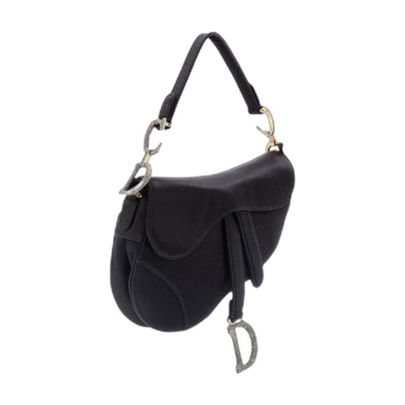 Dior Saddle Shoulder Black Satin Mini Bag