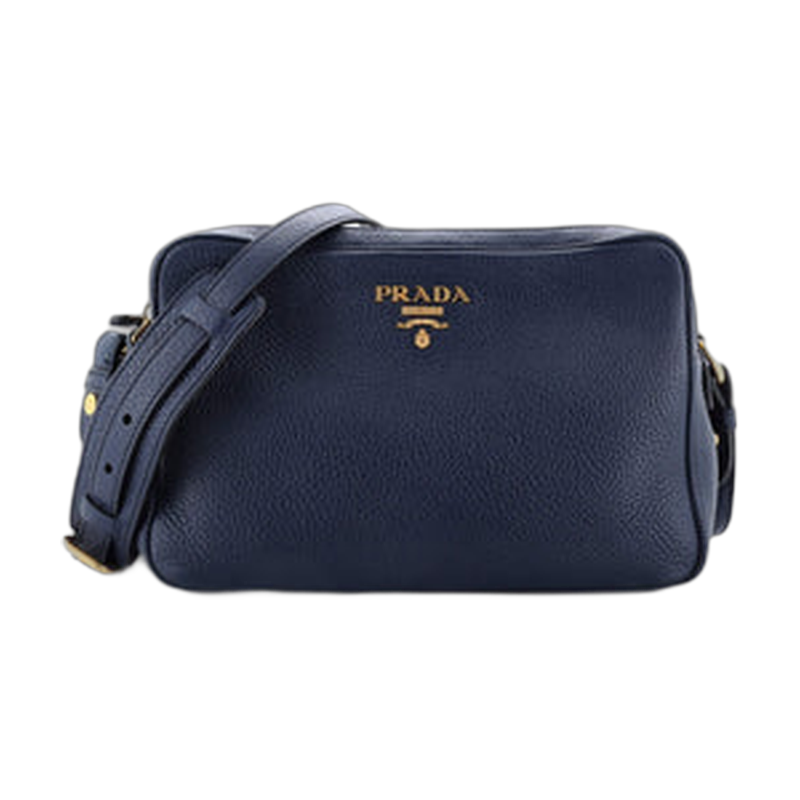 Prada Double Zip Camera Blue Leather Medium