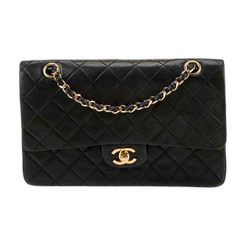 Chanel 2.55 Reissue Double Flap Shoulder Bag in Black Medium Lambskin