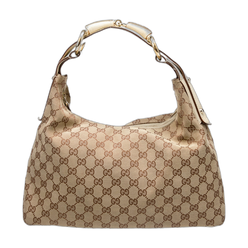 Brown Canvas Gucci Horsebit 1955 Shoulder Bag