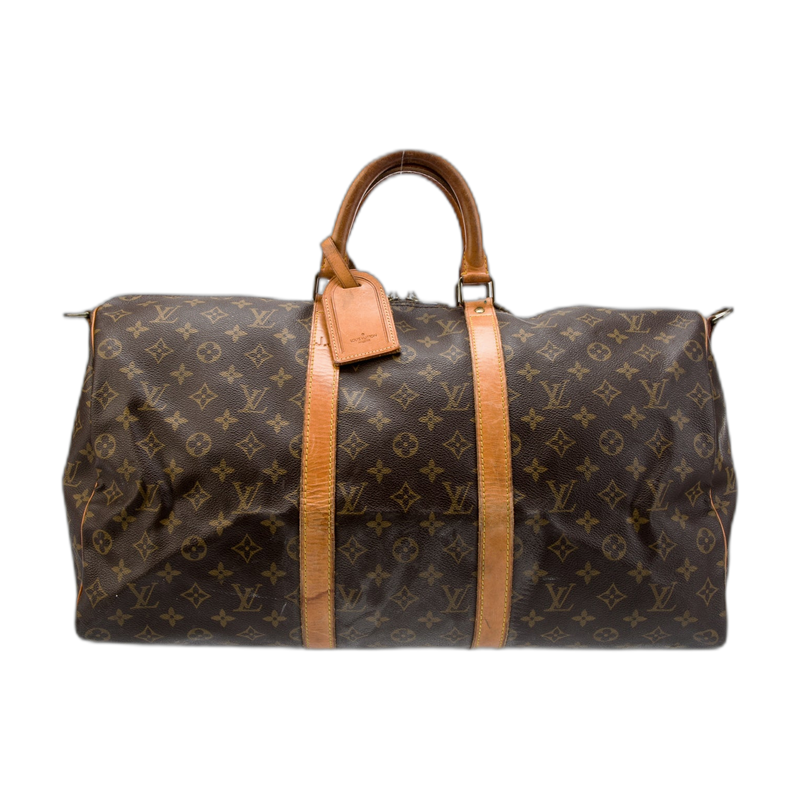 Louis Vuitton Keepall Bandoulière Duffle Bag Brown Size 50 Fair Condition