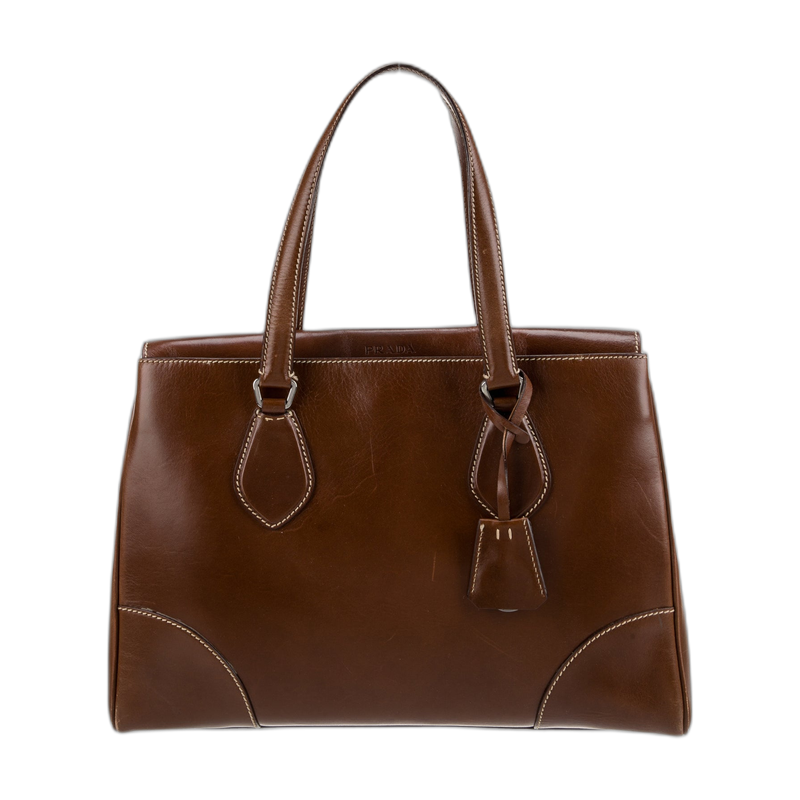 Prada Top Handle Brown Leather Bag