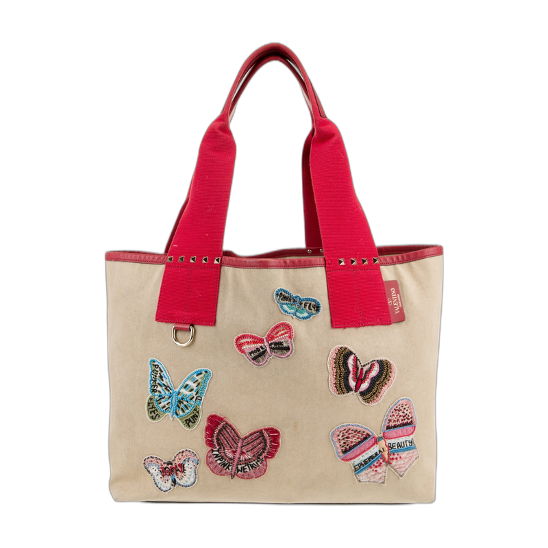 Valentino Rockstud Tote Bag Neutrals Canvas